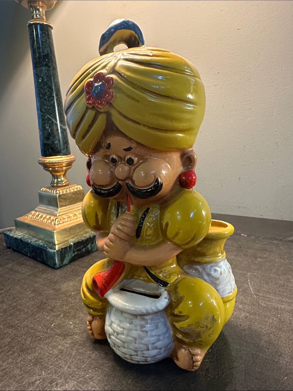 Vintage 1950s coin Bank Ceramic Swami Cobra 🐍 Snake Charmer Carnival Prize Japan